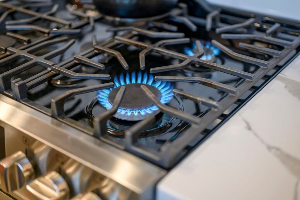 Gas cooktop in the chef's kitchen at Tahoe in the Pines