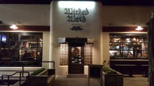 Wicked Weed Brewing exterior in Asheville NC at night