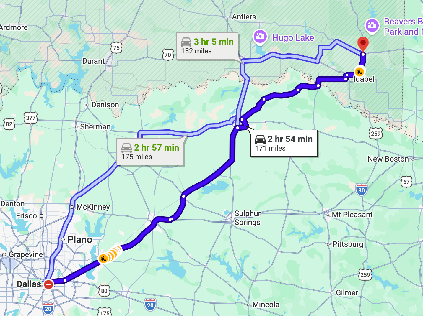 how far is Broken Bow from Dallas