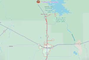 Map showing Broken Bow Oklahoma near Beavers Bend State Park