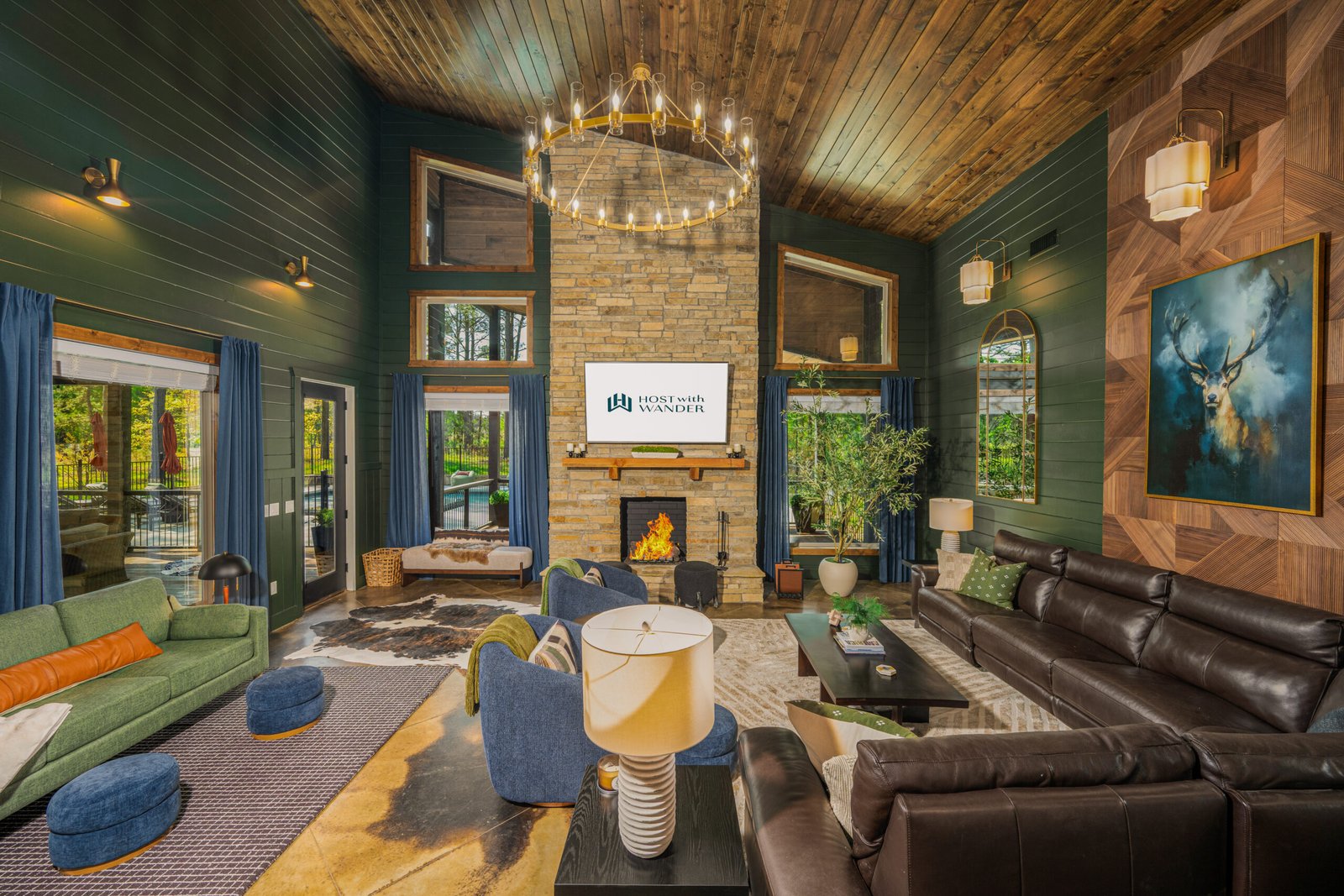 Designer Living Room in Luxury Cabin in Broken Bow, OK
