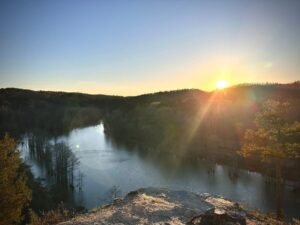 Skyline Trail overlook at Beavers Bend State Park near Broken Bow OK at sunset