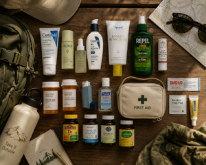 cabin trip toiletries packing list sunscreen bug spray first aid essentials